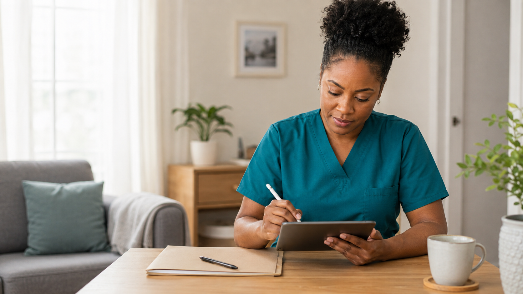 psw writing notes on a tablet