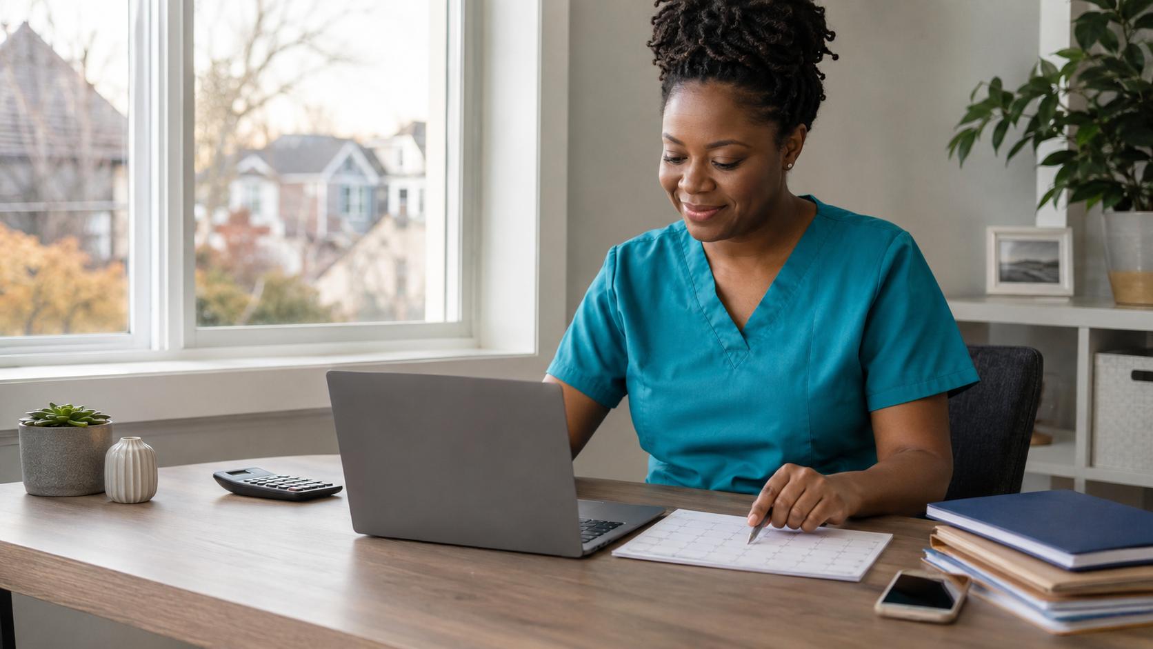 Independent Personal Support Worker managing her private PSW business from a home office in Ontario