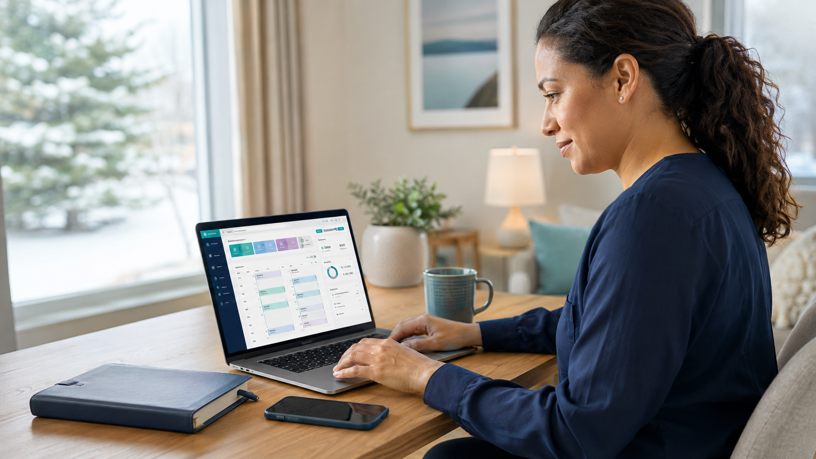 Canadian Personal Support Worker using PSW software to manage client schedules and care records